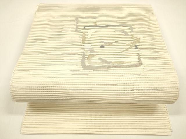 平和屋着物＊夏物　絽綴れ　八寸名古屋帯　抽象文様　金銀糸　正絹　逸品　DAAY8419cm