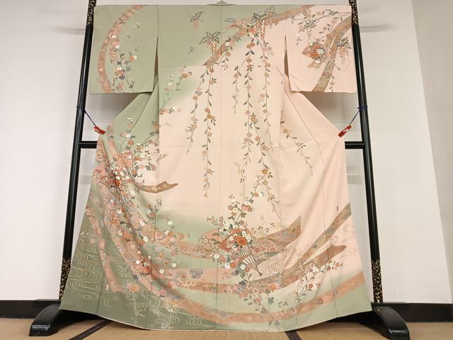 平和屋着物＃道行コート 草花文 金彩 ロング丈 正絹 逸品 CAAT5620id