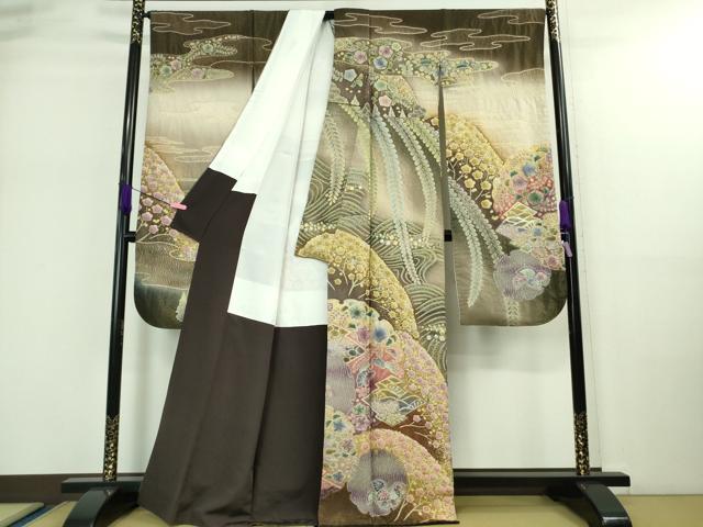 平和屋本店■極上　振袖　辻が花　風景花文　暈し染め　金銀彩　金通し地　逸品　DZAA9116kh5