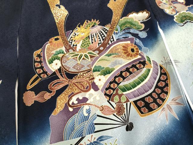 平和屋着物[]お宮参り　男の子　祝着　産着　初着　のしめ　刺繍　兜　吉祥松文　暈し染め　金糸　金彩　逸品　AABG3231ja
