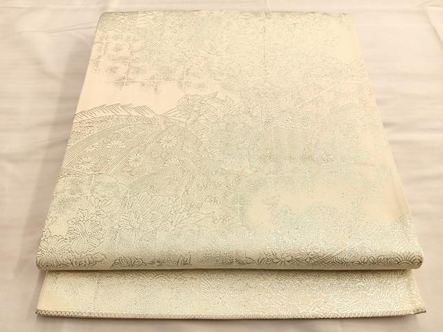 平和屋着物◎六通柄袋帯　源氏物語　銀糸　正絹　逸品　BAAO8545du