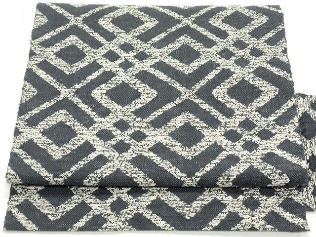 平和屋着物●八寸名古屋帯 紬地 幾何学文様 濃藍色 正絹 逸品 DAAV9236ob