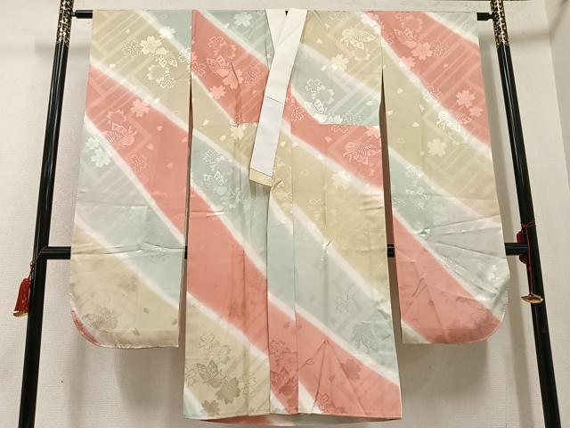 平和屋着物●振袖用長襦袢　無双仕立て　花蝶地紋　暈し染め　正絹　逸品　AABD0818ph