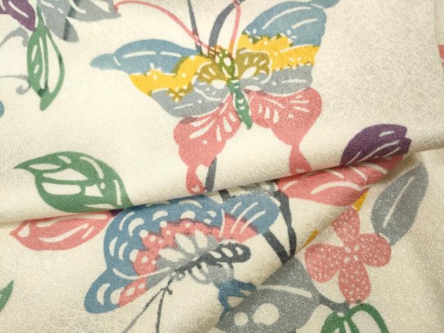 其它 - 平和屋着物●上質な小紋　型染め　舞蝶枝花文　正絹　逸品　CABD0155ut