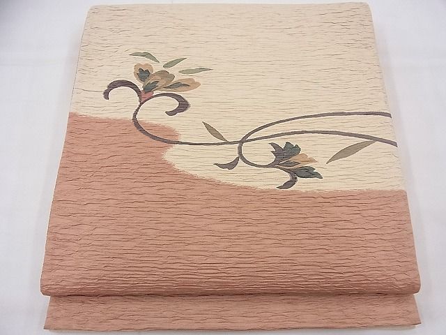 平和屋着物◎太鼓柄袋帯　ふくれ織　花唐草文　逸品　BAAG1225fk