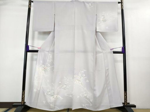平和屋着物■極上 夏物 訪問着 縦絽 片輪車花文 白藤色地 逸品 DZAA7628kh5 平和屋着物■極上 夏物 訪問着 縦絽 片輪車花文 白藤色地 逸品 DZAA7628kh5