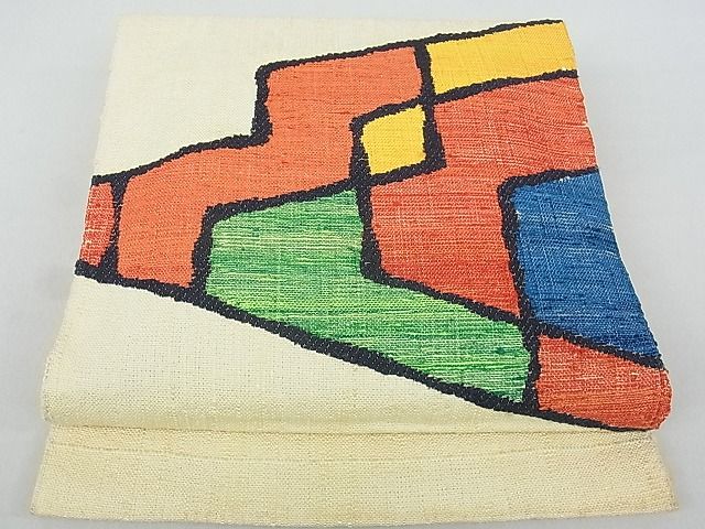 平和屋着物◎八寸名古屋帯　紬地　幾何学文様　逸品　DAAD8072cm