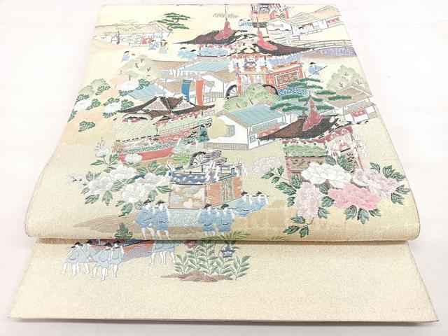 平和屋着物◎太鼓柄袋帯　寿光織　祇園囃子　金糸　引箔　正絹　逸品　BAAX4603qw