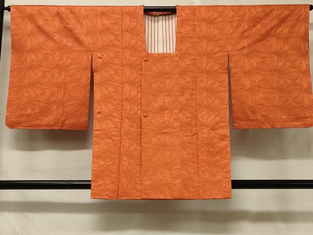 平和屋着物＃道行コート 花づくし地紋 赤橙色 正絹 逸品 未使用 CABD7620in