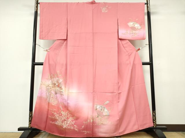 Full-Length Under-Kimono - 平和屋着物■訪問着　扇面花文　暈し染め　金銀彩　正絹　逸品　CABF6636ou