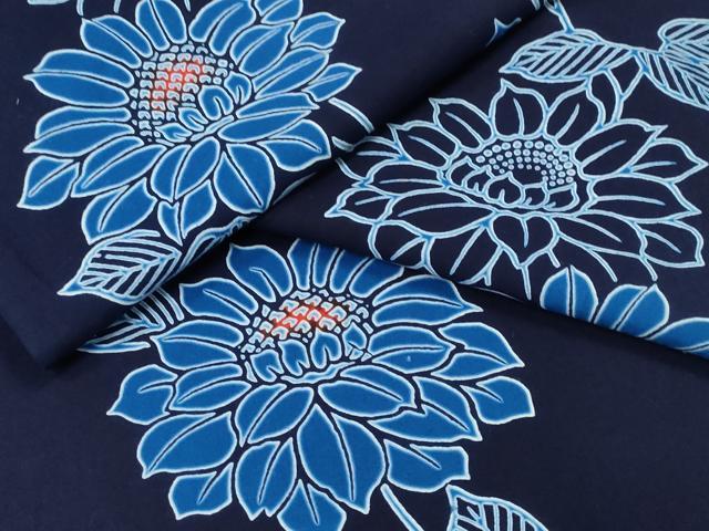 Female Yukatas - 平和屋着物∴夏物　浴衣　藍　注染　手染め　手縫い　向日葵　日本製　綿　逸品　CABE8992ng