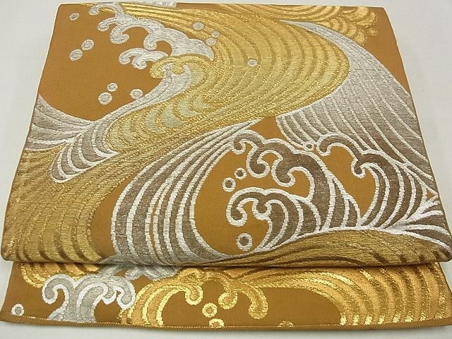平和屋の平和屋着物■六通柄 本袋帯 荒波文 金銀糸 逸品 ga2186｜アングル2