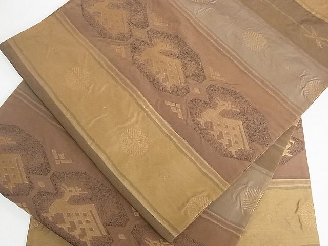 平和屋着物■六通柄袋帯　名物裂文　金糸　逸品　cm2912