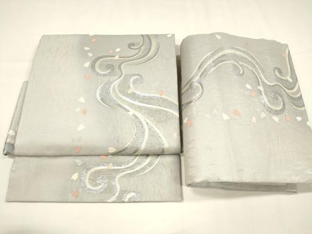 乐天商城 - 平和屋着物＊夏物　つけ帯　流水花文　銀糸　正絹　逸品　DABA0089cm
