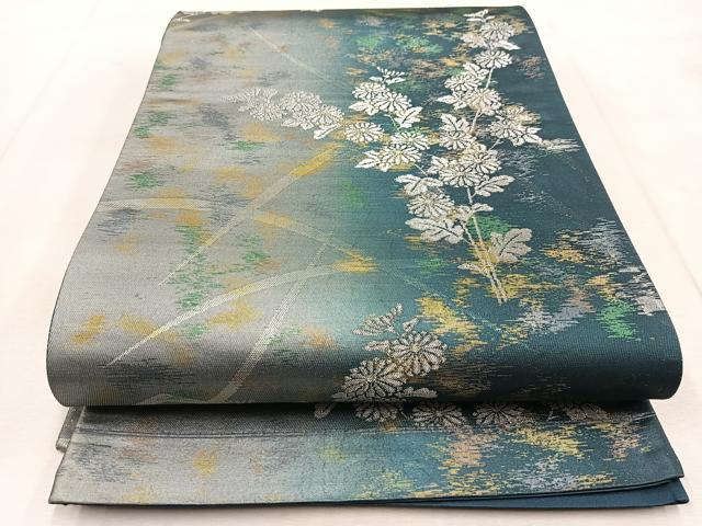 平和屋着物◎六通柄袋帯　菊花文　金銀糸　引箔　正絹　逸品　BAAU8972yc