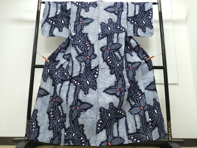 平和屋着物∴夏物　浴衣　有松鳴海絞り　舞蝶文　綿　逸品　CABE9035ng