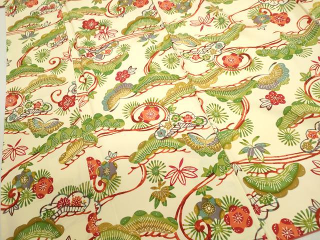 平和屋着物■上質な小紋　型染　舞蝶文　松竹梅　正絹　逸品　DABA9322qa