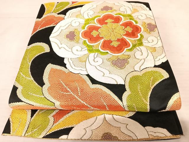 Rakuten - 平和屋着物◎六通柄袋帯　唐織　正倉院花文　黒地　金糸　正絹　逸品　AAAU2979yx