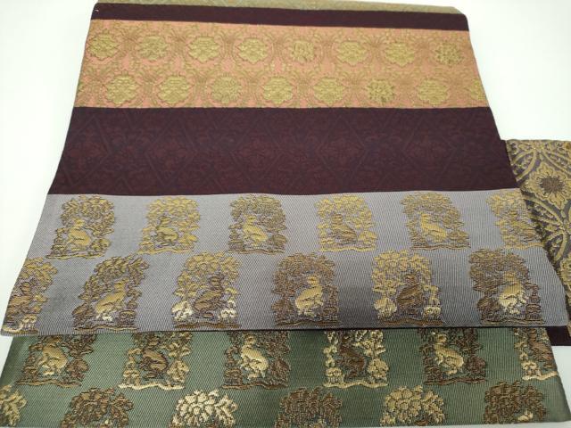 平和屋着物●九寸名古屋帯　名物裂花文　花兎　金糸　正絹　逸品　DABE5564ps