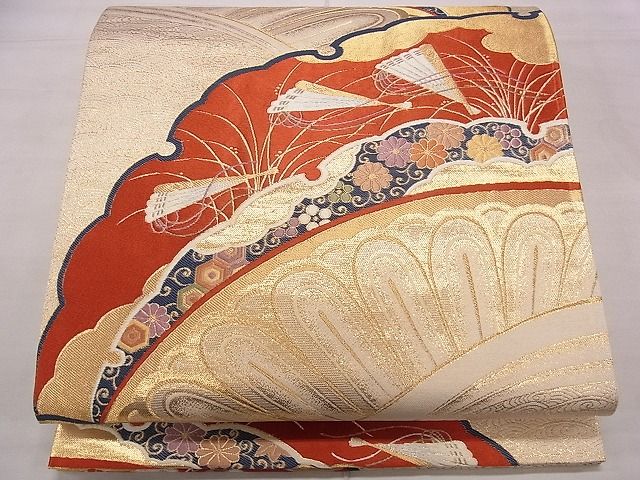 平和屋着物■西陣の名門織元 いづくら謹製 六通柄袋帯 唐織 富貴 雪輪 金糸 逸品 eg0676