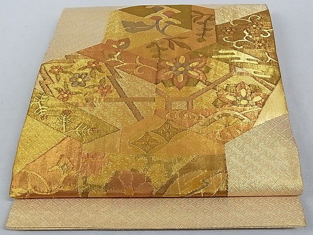 平和屋着物■佐賀錦　太鼓柄袋帯　吉祥花文　金糸　正絹　逸品　AAAD1070Aog