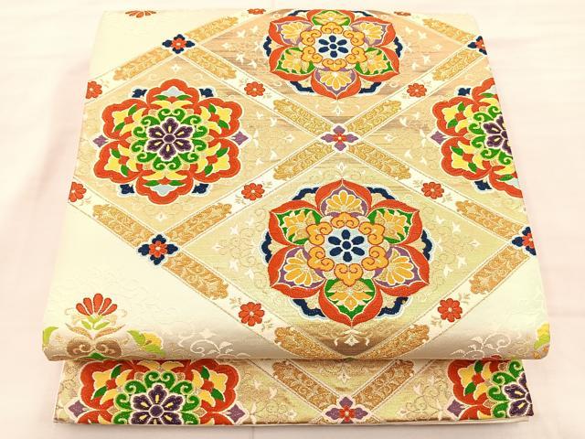 平和屋着物◎六通柄袋帯　唐織　天井花文　金糸　正絹　逸品　BAAS5521bs