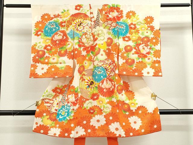 Kimono （For Girls） - 平和屋着物[]お宮参り　女の子　祝着　産着　初着　のしめ　駒刺繍　折り鶴　片輪車花文　金彩　逸品　CAAZ7128ze