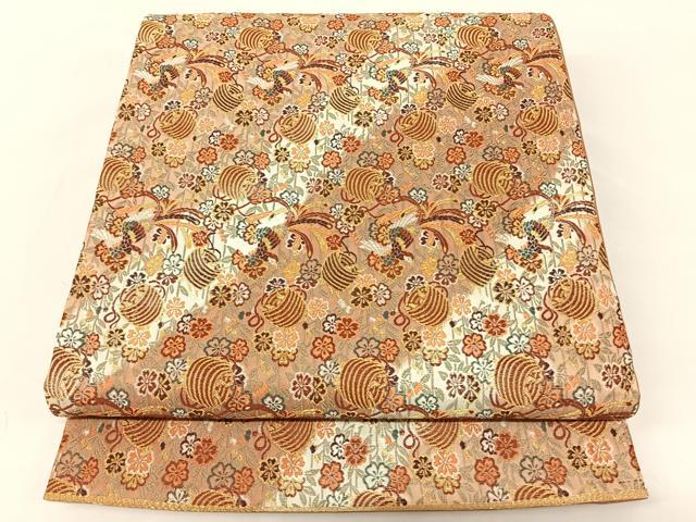 平和屋着物◎六通柄袋帯　糸巻花鳥文　金糸　正絹　逸品　AAAK7682wt