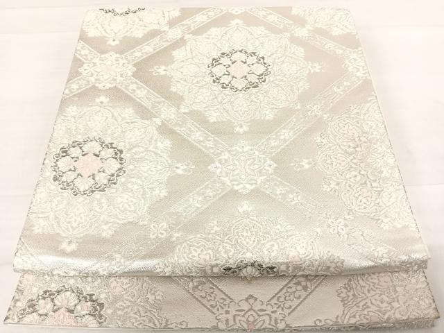 平和屋着物◎六通柄袋帯 唐織 天井花文 プラチナ二重箔 正絹 逸品 AABD7306yx