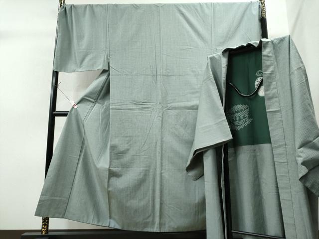 平和屋着物●男性　紬　アンサンブル　格子柄　キングサイズ　正絹　逸品　CAAS6896yc