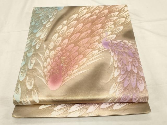 平和屋着物▼六通柄袋帯　孔雀文　金糸　正絹　逸品　CABC8690dy