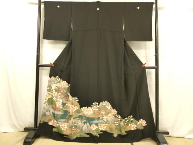 平和屋着物■豪華黒留袖 飛鶴風景文 松竹梅 暈し染め 正絹 逸品 DABB3900cm