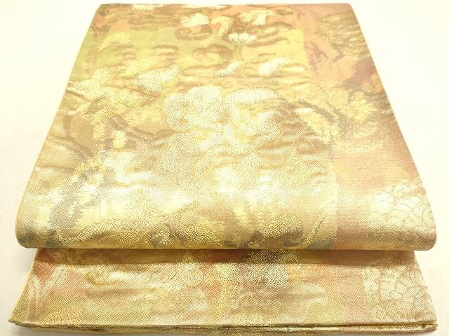 平和屋着物◎六通柄袋帯　双鶴花唐草文　金糸　引箔　逸品　DAAH9873tw