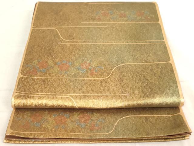 平和屋着物◎六通柄袋帯　纐都　横段花文　金糸　正絹　逸品　AAAL7954ex