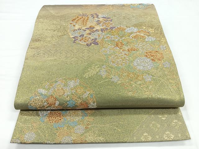平和屋着物◎六通柄袋帯　吉祥花丸文　金銀糸　正絹　逸品　CABB1019nb