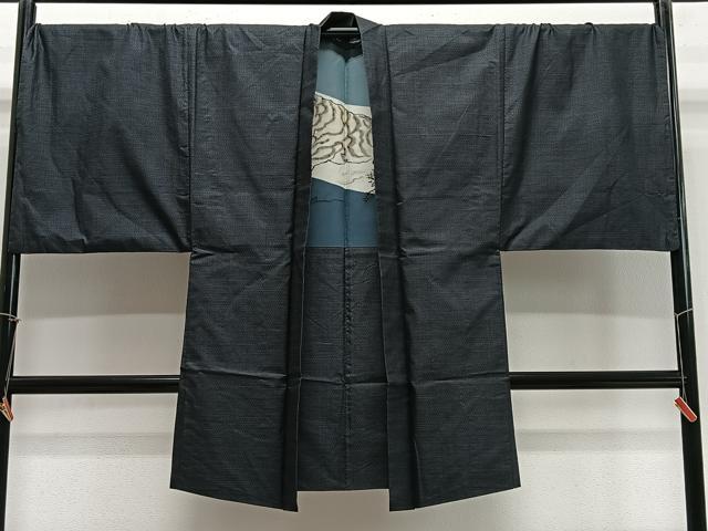 Full-Length Under-Kimono - 平和屋着物∞男性　長羽織　キングサイズ　本場大島紬　亀甲文様　正絹　逸品　CABE4993ua