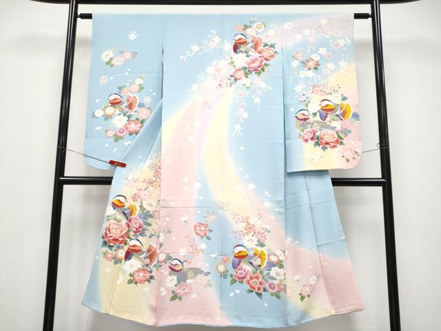 平和屋着物[]極上　七五三　女の子　7歳　祝着　友禅　鴛鴦花文　空色地　逸品　CYAA4572s6