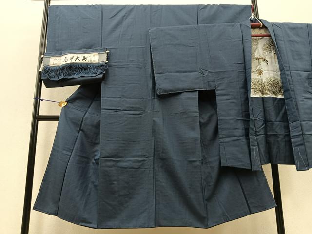 平和屋着物■男性 亀甲大島 アンサンブル 羽裏:鷹 反端付き 正絹 逸品 BAAR6167kg