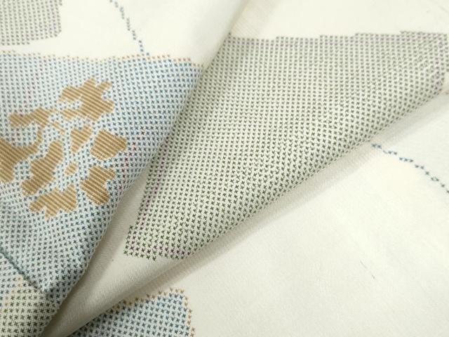 平和屋着物●本場大島紬 白大島 7マルキ 破れ色紙草花文 正絹 逸品 未使用 CABB4237yc