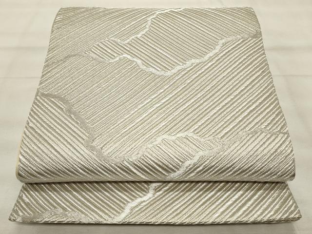 平和屋着物◎六通柄袋帯 霞斜線文 銀糸 正絹 逸品 CABF2089qe