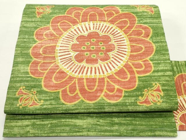 平和屋着物●九寸名古屋帯　紬地　型染め　舞花文　金彩　正絹　逸品　DAAY0412ob