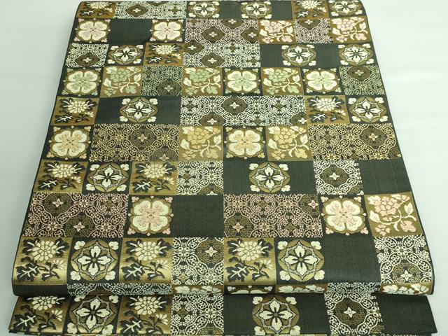 平和屋本店■極上　西陣織　陰山織物謹製　箔屋清兵衛　六通柄袋帯　唐織　変わり市松花文　本金箔　逸品　DZAA5871kh5