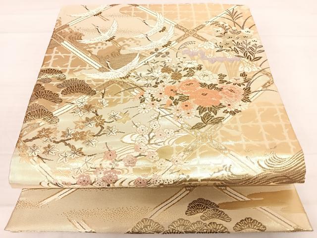 平和屋着物◎佐賀錦　六通柄袋帯　天井飛鶴花文　金糸　正絹　逸品　AABD7310yx