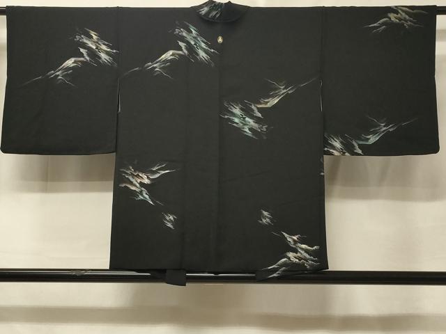 平和屋着物＃羽織　寿光織　霞文　黒地　金銀糸　正絹　逸品　CABE5486in