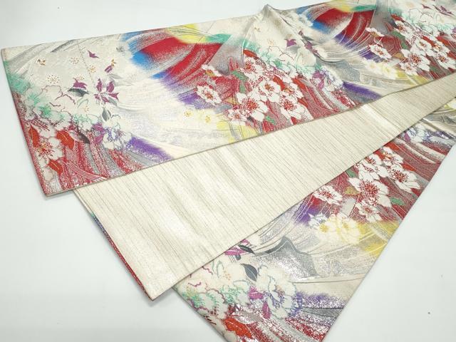 平和屋着物◎桃山両面全通　草花文　金銀糸　正絹　逸品　CAAY3117vf