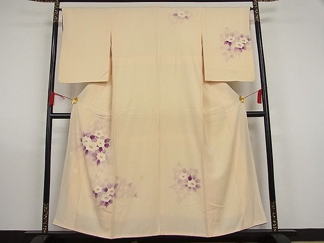 平和屋-こころ店■訪問着　手描き　草花文　着丈153cm　裄丈64.5cm　正絹　逸品　A-br5428