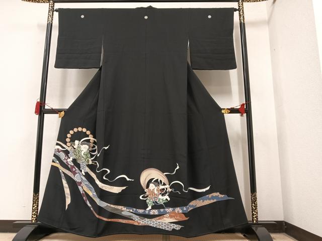 平和屋着物●豪華黒留袖 友禅 風神 雷神 松坂屋扱い 正絹 逸品 AAAY5635ph