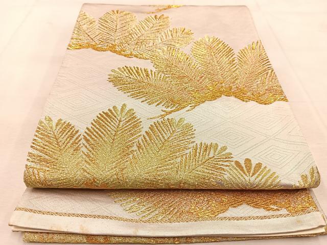 平和屋着物◎六通柄袋帯　若松葉　金糸　正絹　逸品　BAAU8979yc