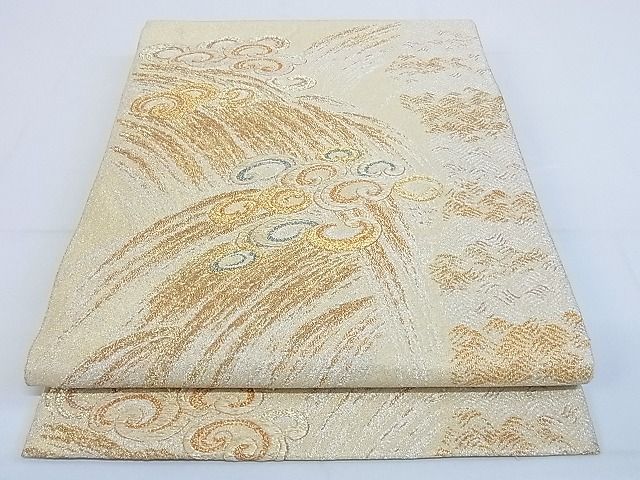 平和屋着物■太鼓柄袋帯　立波文　金銀糸　正絹　逸品　B-jd6392