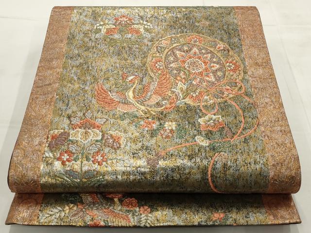 平和屋着物▼六通柄袋帯　鳳凰花文　金銀糸　引箔　正絹　逸品　AABD3106wj